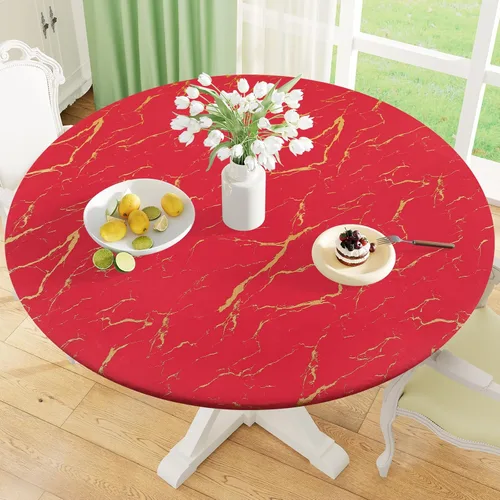 Vista 16 de misaya Mantel redondo ajustable con borde elástico, mantel de plástico impermeable a prueba de aceite, mantel con parte trasera de franela de vinilo