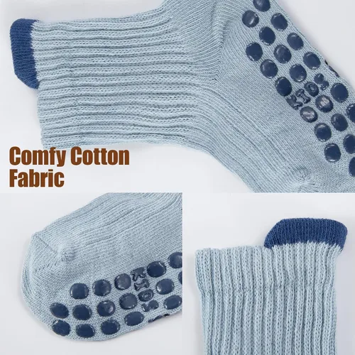 Vista 6 de 8 pares de calcetines de algodón antideslizantes para niños y niñas, recién nacidos, calcetines de algodón con agarres 0-3T
