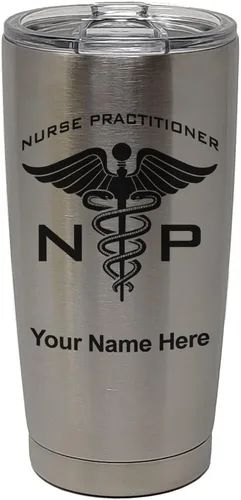 Vista 30 de LaserGram NP Nurse Practioner - Vaso aislado al vacío de 20 onzas, grabado personalizado incluido (negro)