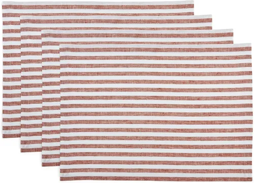 Vista 27 de Solino Home Amalfi - Manteles individuales a rayas, de 14 x 19 pulgadas, juego de 4 unidades, tela natural, lino europeo, 100 % lino puro, hechos a