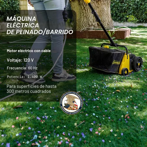 Vista 5 de Barredora de Césped Artificial de Roll & Comb, Rastrillo Eléctrico con Cable para Césped Artificial, Regalo de Jardinería Genial, Colector de Hojas