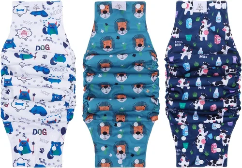 Vista 10 de CuteBone - Pañales lavables para perro macho con broches, reutilizables, 3 unidades por paquete, banda para la barriga para perros machos