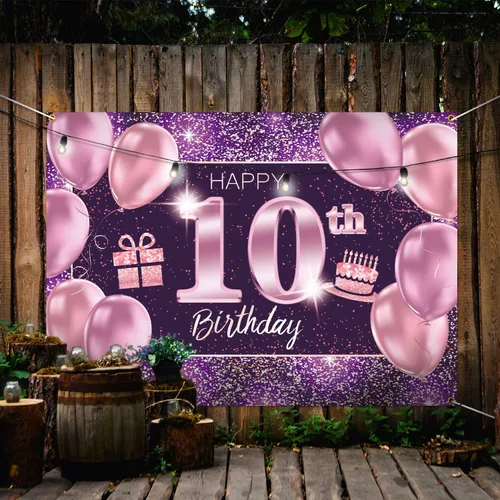 Vista 4 de pancarta grande rosa con texto en inglés “Happy Birthday