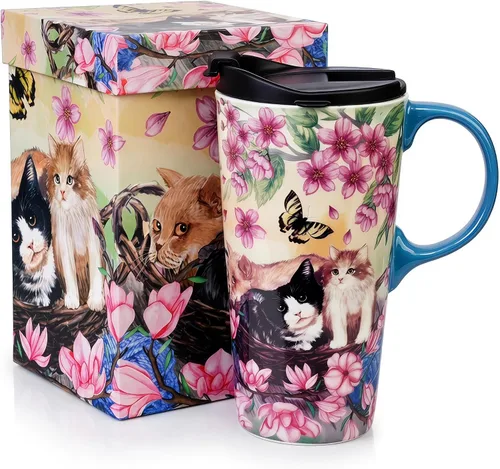 Vista 34 de DUSVALLY Taza de viaje de cerámica de 17 onzas con tapa y asa, taza de café 17oz