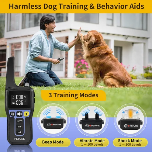 Vista 3 de Collar de choque para perro, collar de entrenamiento para perros con control remoto de 3300 pies, IPX7 impermeable, collar de choque para perros
