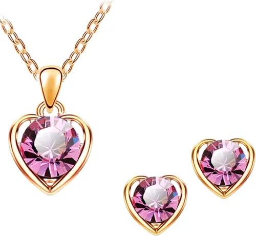 Vista 8 de Collares para mujer, joyería de moda, regalo de San Valentín, cadena de corazón con diamantes de imitación, aretes de tuerca, juego de joyería