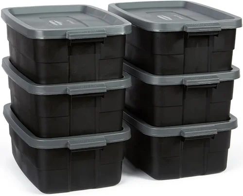 Vista 8 de Rubbermaid Paquete de 6 Contenedores Resistentes y Duraderos de 3 GAL para Almacenamiento con Tapas a Presión y Asas, Contenedores de Almacenamiento