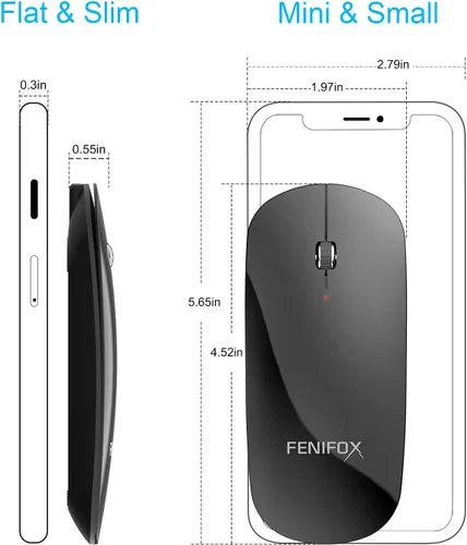 Vista 2 de FENIFOX mini mouse Bluetooth, mouse óptico móvil portable ultrafino con batería recargable para PC, Mac, laptop, tablet Android, Negro