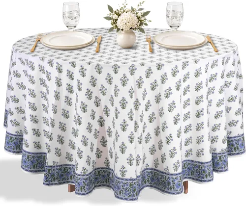 Vista 41 de Ridhi Mantel redondo estampado a mano color rosa flamenco 120 pulgadas 100%