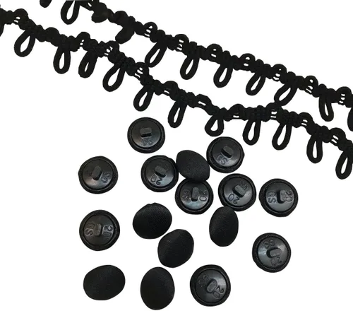 Vista 2 de MMvolesy Juego de 50 botones negros de tela de satén de 1/2 pulgada con vástago y ojal para vestido de novia, blusa de satén, vestido de graduación