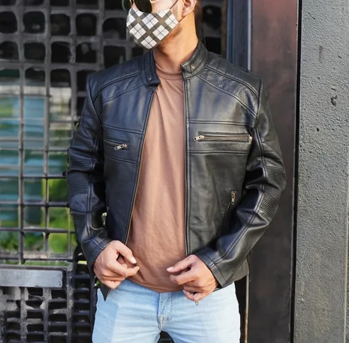 Vista 3 de STOREJEES Black Leather Jacket Men - Cafe Racer Style Leather Jacket Men