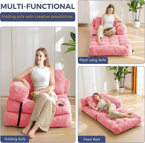 Vista 3 de MAXYOYO Sofá Cama Plegable, Sofá Convertible en Forma de L con Reposabrazos, Cama Plegable con Almohada, Silla Cama Portátil Extensible Cómoda