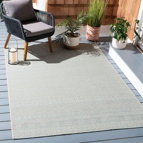 Vista 33 de SAFAVIEH Alfombra lavable para exteriores, colección Courtyard de 2.3 x 6.7 pies, beige y azul aguamarina, no desprende pelusa y es fácil