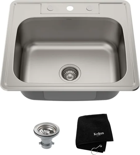 Vista 22 de Kraus KBU11 - Fregadero de cocina de acero inoxidable de 19 3/4 pulgadas, fregadero de cocina duradero de calibre 18 de un solo tazón