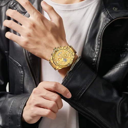 Vista 5 de Reloj cronógrafo de cuarzo de lujo para hombre acero inoxidable y metal resistente al agua informal con fecha