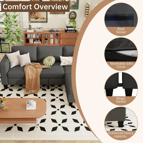 Vista 3 de ZeeFu Sofá modular con otomana de almacenamiento, 78 pulgadas en forma de L modular, sofás de 3 plazas para sala de estar, juego de tela de lino