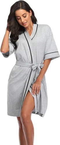 Vista 69 de COLORFULLEAF Bata de baño de manga corta para mujer, 100% algodón, longitud hasta la rodilla, con bolsillos