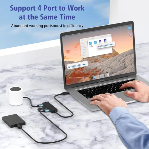 Vista 8 de Concentrador USB 3.0, divisor de concentrador USB de 4 puertos, expansor USB ultrafino, concentrador USB portátil para laptop, Xbox, unidad flash