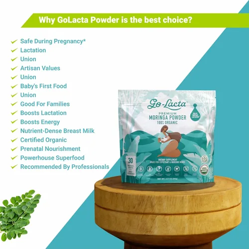 Vista 7 de Go-Lacta® Super Polvo de Moringa: ¡Aumenta la leche materna naturalmente! 30 sobres de 3 g de Moringa orgánica pura - Perfecto para mamás, 100%