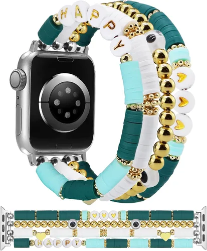 Vista 30 de JR.DM - Pulsera de cuentas compatible con Apple Watch de 40 mm, 38 mm, 41 mm, 42 mm; correa elástica hecha a mano para iWatch Series