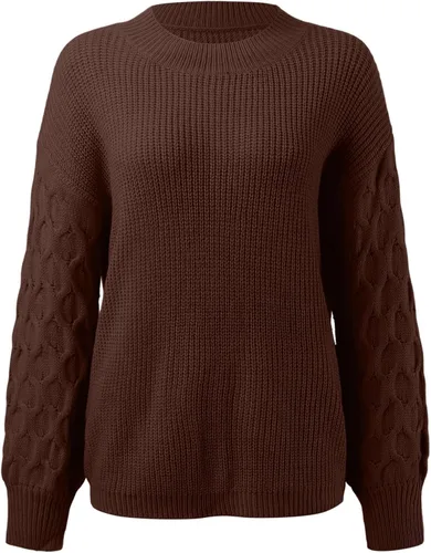 Vista 7 de Suéter de cuello redondo para mujer, manga larga de murciélago, bloque de color, 2023, suéter de punto acanalado holgado