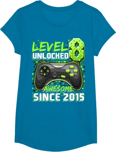 Vista 75 de Level 8 Unlocked Awesome 2015 Video Game 8th Birthday Boy T-Shirt, Negro
