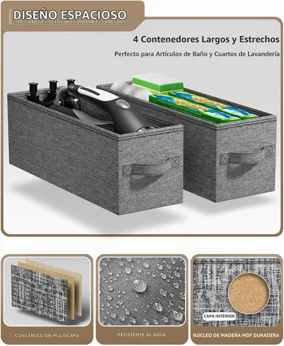 Vista 6 de Sorbus Cómoda estrecha con 4 cajones - cómoda de almacenamiento vertical delgada con marco de acero, parte superior de madera y contenedores de tela