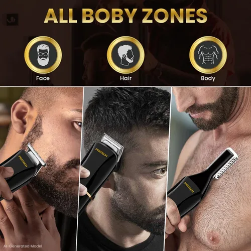 Vista 2 de PRITECH - Kit de aseo para hombre, 6 en 1, recortadora de barba y cortadora de pelo, inalámbrico for Home Travel Gifts, USB Charging, Foil Shaver