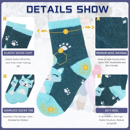 Vista 16 de Eocom 6 pares de calcetines de invierno cálidos de lana para niños y niñas