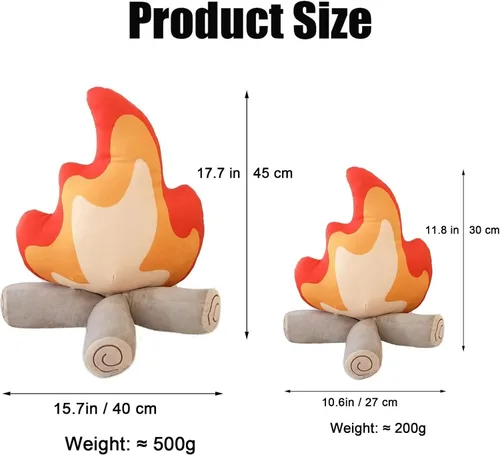 Vista 8 de Divertido peluche de fogata, almohada falsa de 17.7 pulgadas, muñeca de fuego de dibujos animados de peluche suave, juguete de peluche de fogata