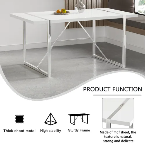 Vista 6 de Juego de sillas de mesa de comedor para 4, mesa de cocina rectangular moderna de 55 pulgadas con sillas acolchadas de cuero, juego de mesa de Negro