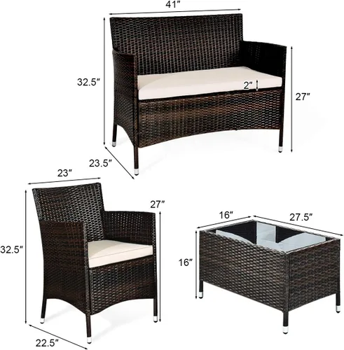 Vista 4 de Tangkula Juego de muebles de patio de ratán de 8 piezas, con mesa de centro de vidrio templado, juego de mesa de sofá para exteriores, con cojín