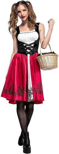 Vista 4 de Women's Little Red Riding Hood Costume Halloween Christmas Party Dresses with Hooded Cloak Long Velvet Cape Outfit Set