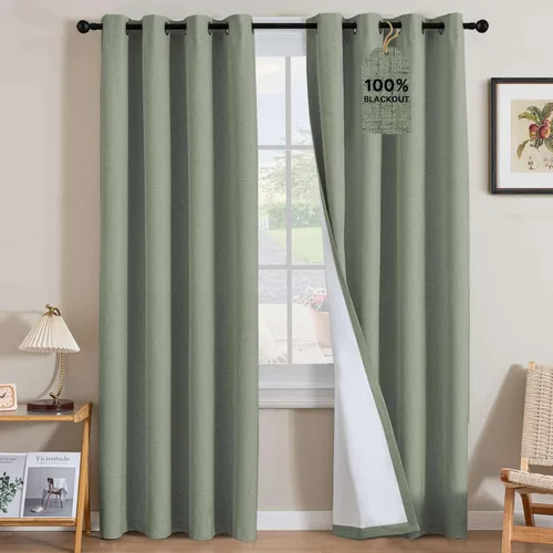 Vista 30 de H.VERSAILTEX Cortinas 100% opacas con aislamiento térmico, texturizadas, de lino, con bloqueo completo de calor y luz, para sala de estar y Negro