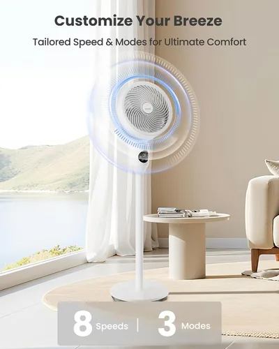 Vista 5 de Candy - Ventilador de pie para dormitorio, ventilador de pedestal ajustable en 3 alturas con control remoto, ventilador de piso oscilante de 90°, 8