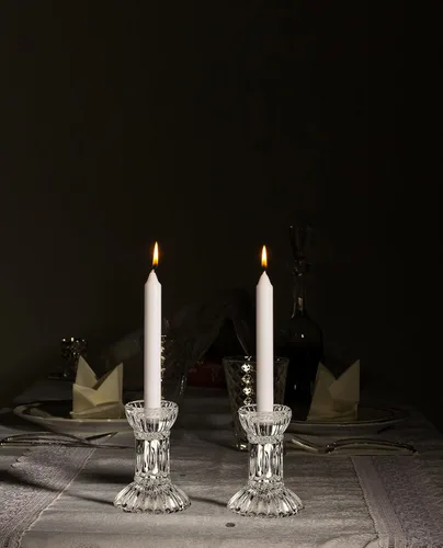 Vista 6 de Ner Mitzvah Juego de 2 portavelas de cristal de 3 pulgadas de alto para velas cónicas