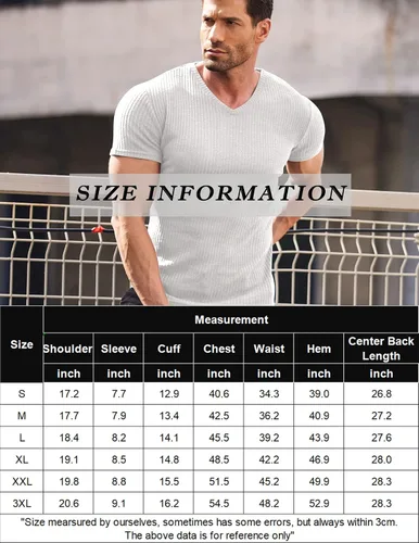 Vista 6 de COOFANDY Camisetas musculares elásticas de manga corta con cuello en V para hombre, camisetas de entrenamiento de culturismo, camisa de punto