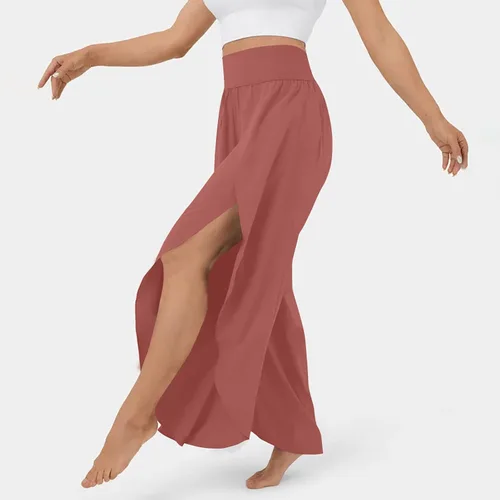 Vista 3 de Pantalones de pierna ancha con abertura y vuelo para mujer, pantalones de yoga de cintura alta, pantalones de pilates hippie, estilo bohemio, playa