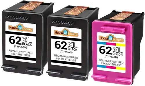 Vista 2 de Houseoftoners Cartucho de tinta remanufacturado para HP 62XL de alto rendimiento de repuesto para HP 62 XL Envy (5540,5640, 5660, 7644, 7645)