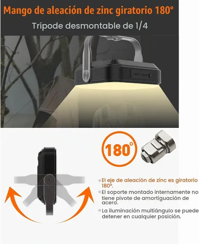 Vista 5 de Linterna de camping LED recargable de 20000mAh - 1600LM, QC3.0 22.5W, interruptor de 4 colores, IPX5 resistente al agua - Perfecta para acampar