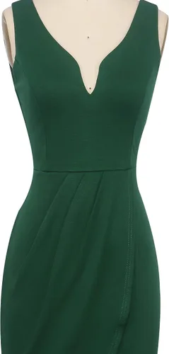 Vista 4 de oxiuly Vestido de fiesta de cóctel fruncido con cuello en V para mujer, elegante, iglesia, boda, club, vestido de tubo OX345