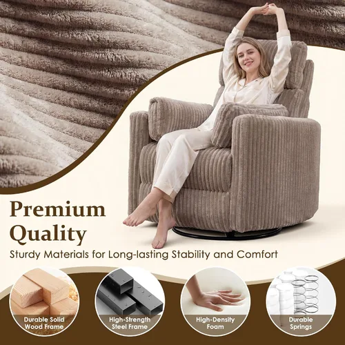 Vista 7 de SAMERY Silla reclinable giratoria eléctrica con reposacabezas ajustable, silla reclinable mecedora extra ancha con 2 almohadas/portavasos/USB/LED