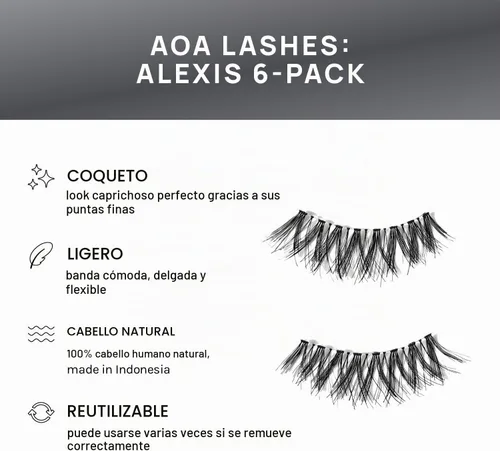 Vista 4 de AOA Studio Alexis - Juego de 6 pares de pestañas postizas naturales hechas a mano con pegamento y pinzas, volumen natural, reutilizables, pestañas