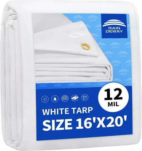 Vista 73 de RAINDEWAY Lonas de 4x8 pies, lona multiusos de poliéster a rayas de 12 mil, impermeable, con ojales y bordes reforzados, lonas rojas/blancas