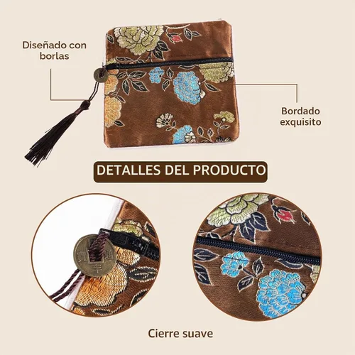 Vista 3 de 24pc chino brocado de seda monedero bordado joyería bolsa cremallera cartera bolsa