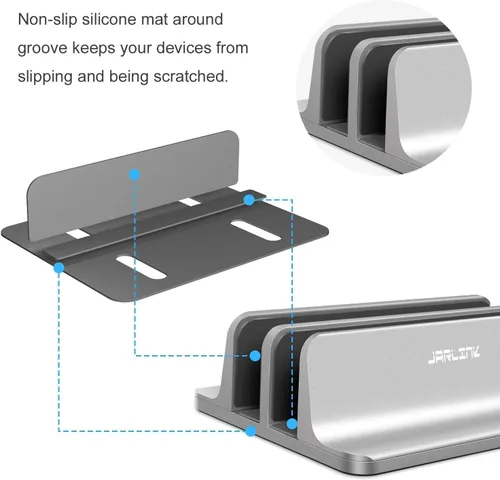 Vista 5 de JARLINK Paquete de soporte vertical para laptop con (versión de base mejorada), soporte vertical para laptop, soporte de escritorio doble ajustable