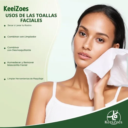 Vista 5 de Toallas faciales desechables 100 unidades, toallas faciales biodegradables ultra suaves y gruesas para piel sensible, toallitas secas para quitar