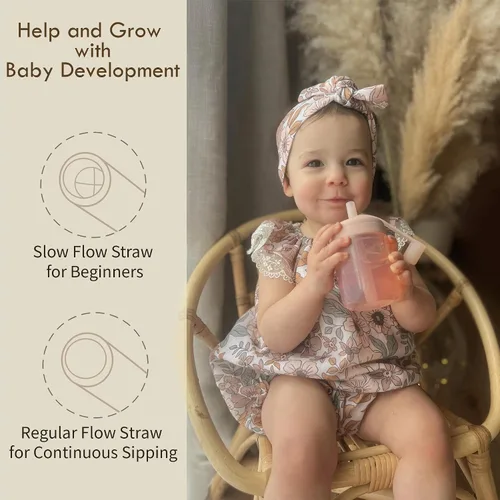 Vista 3 de Moonkie Baby Cup Duo Taza abierta para bebés + taza de entrenamiento con pajita Tazas infantiles de silicona para destete y autoalimentación