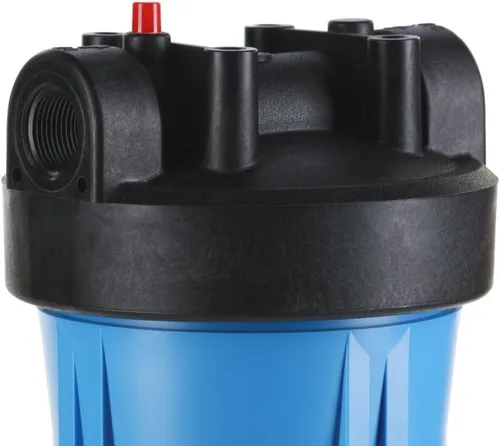 Vista 2 de Hydronix 20"x4.5" HF45-20BLBK10PR carcasa para toda la casa, puertos de entrada y salida de 1" con botón de alivio de presión