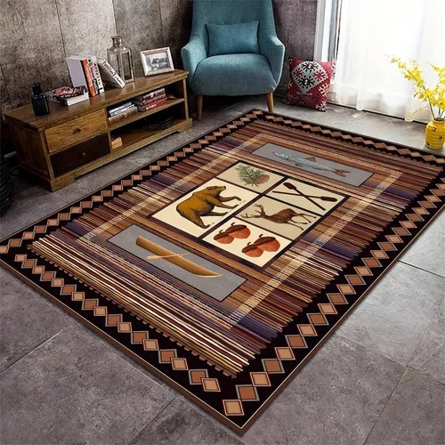 Vista 15 de Alfombra rústica de estilo occidental para sala de estar, antideslizante y lavable, para dormitorio, sala de estar, cocina, 3 x 4 pies